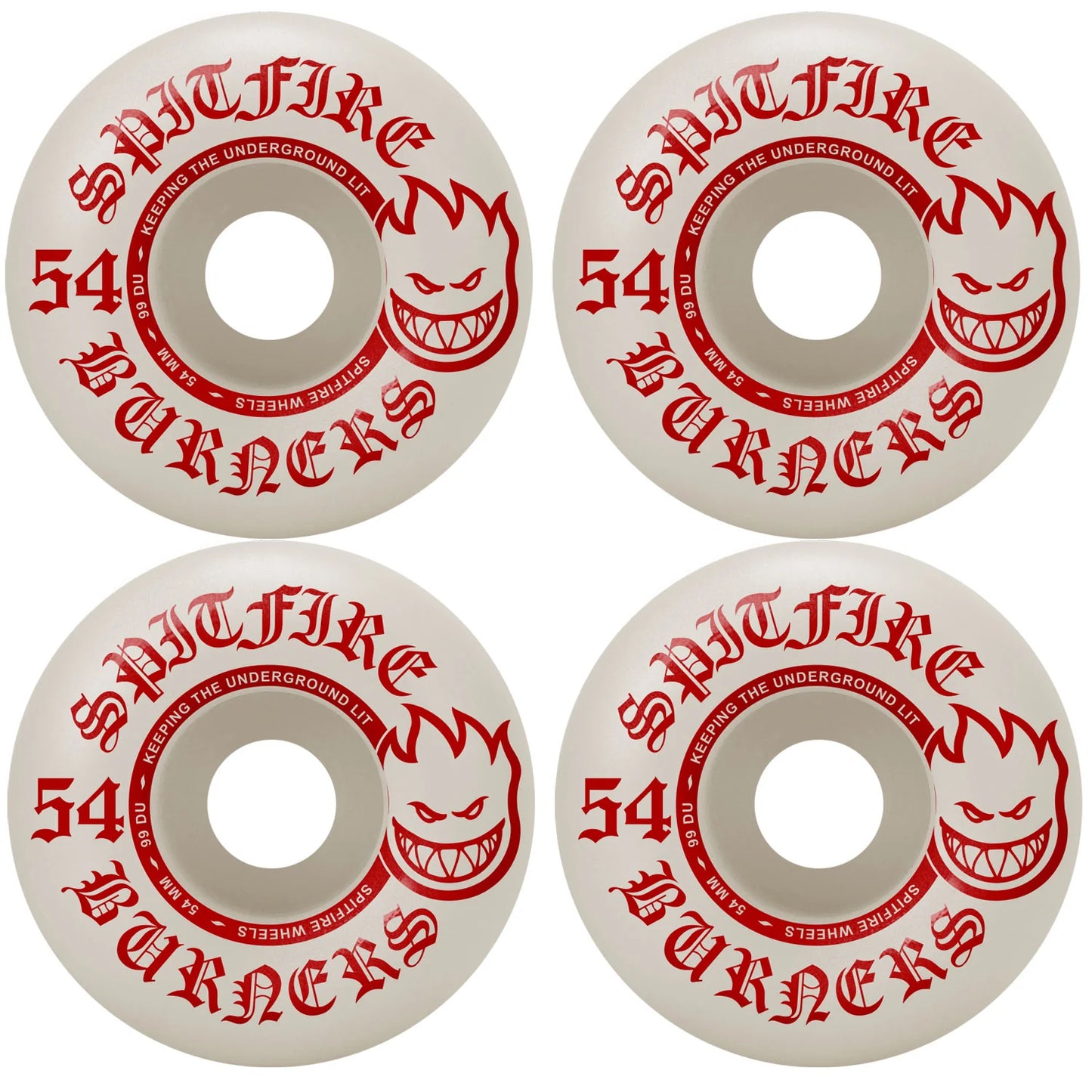 Spitfire Skateboard Wheels Burners White/Red 54mm 99A