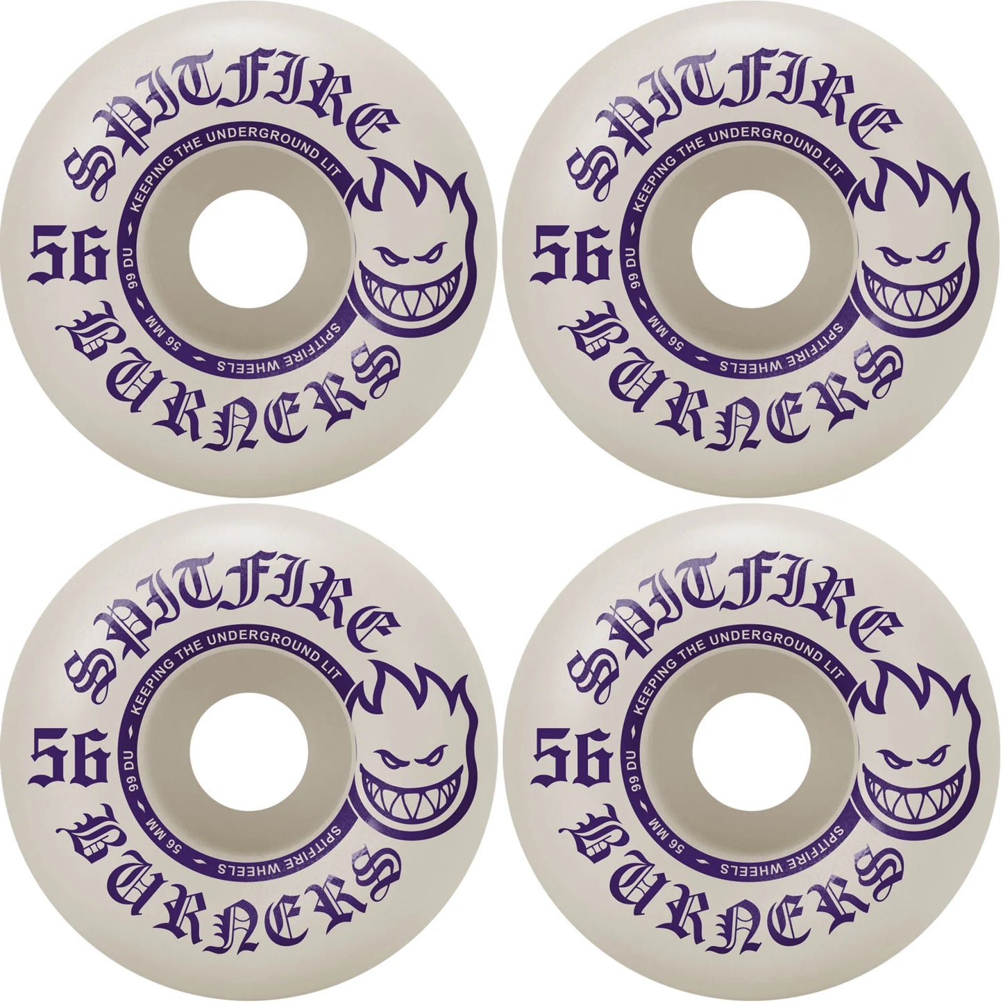 Spitfire Skateboard Wheels Burners White/Purple 56mm 99A