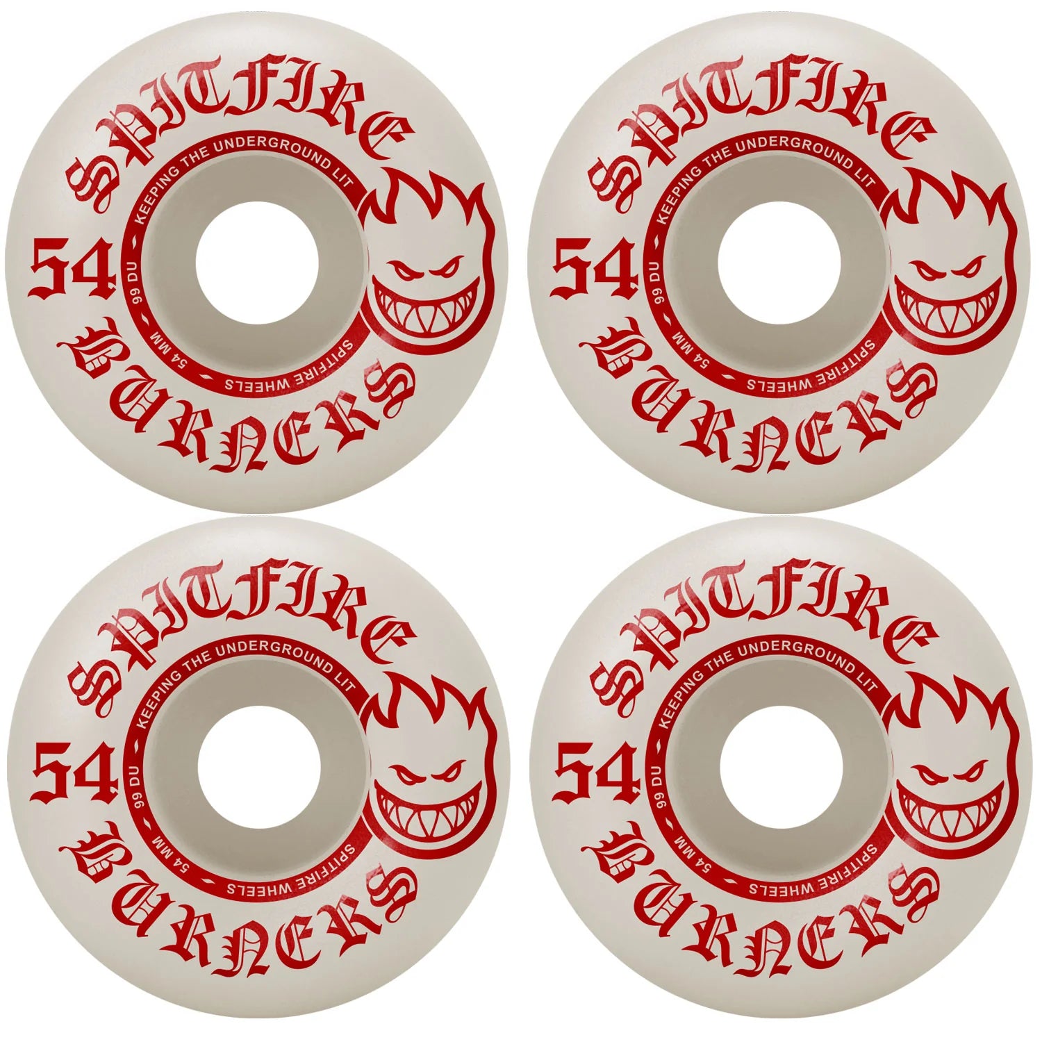 Spitfire Skateboard Wheels Burners White/Red 54mm 99A