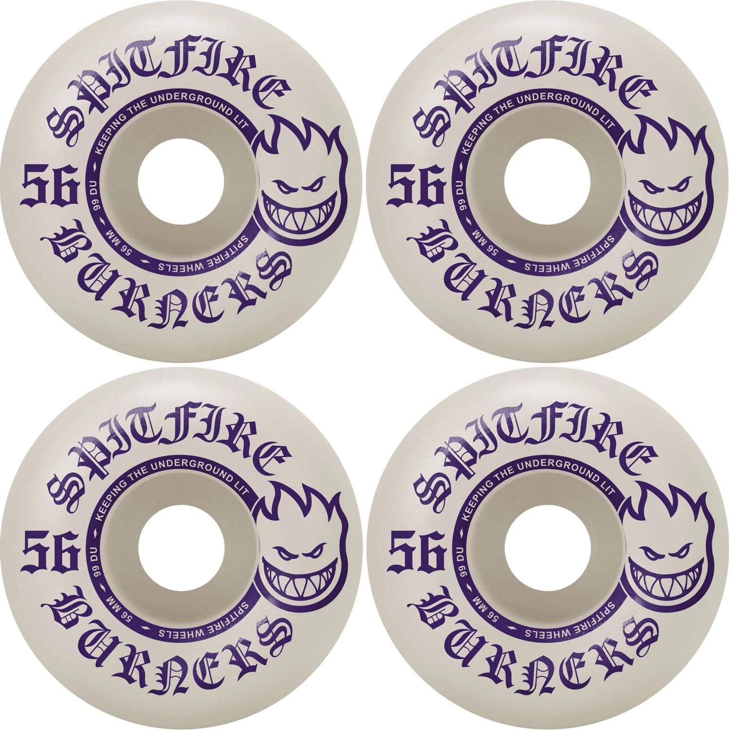 Spitfire Skateboard Wheels Burners White/Purple 56mm 99A