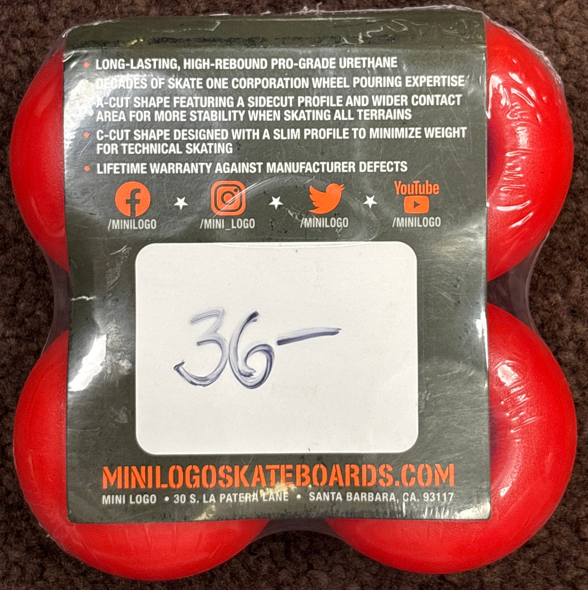 Mini Logo Red Skateboard Wheels 52mm C-Cut 101A